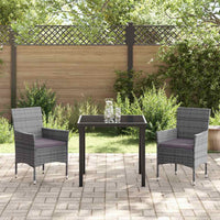 Set da Pranzo per Giardino con cuscino 3 pcs Grigio Poly Rattan 3379730