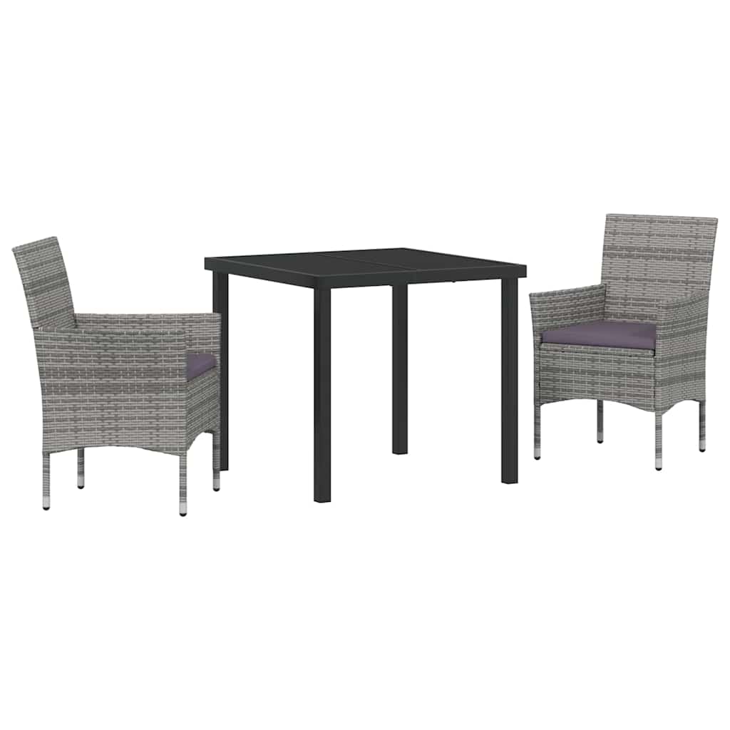 Set da Pranzo per Giardino con cuscino 3 pcs Grigio Poly Rattan 3379730
