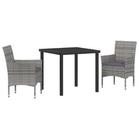 Set da Pranzo per Giardino con cuscino 3 pcs Grigio Poly Rattan 3379730