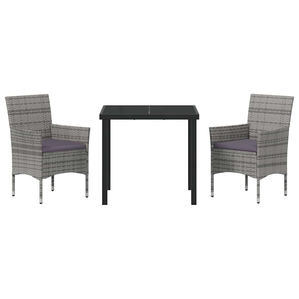 Set da Pranzo per Giardino con cuscino 3 pcs Grigio Poly Rattan 3379730