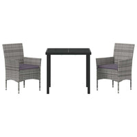 Set da Pranzo per Giardino con cuscino 3 pcs Grigio Poly Rattan 3379730