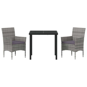 Set da Pranzo per Giardino con cuscino 3 pcs Grigio Poly Rattan 3379730