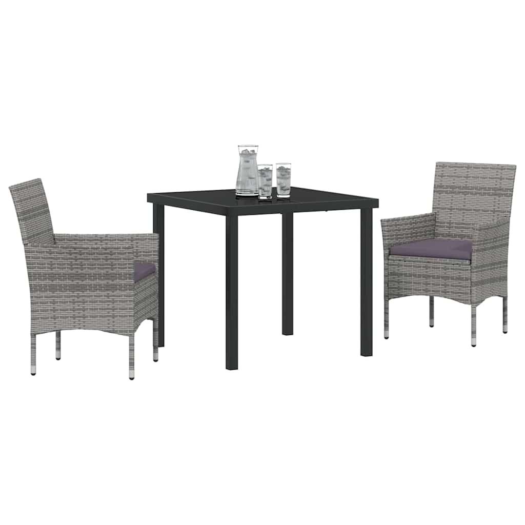 Set da Pranzo per Giardino con cuscino 3 pcs Grigio Poly Rattan 3379730