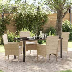 Set da Pranzo da Giardino  5 Pezzi con Cuscini Beige in Rattan Sintetico 3379803