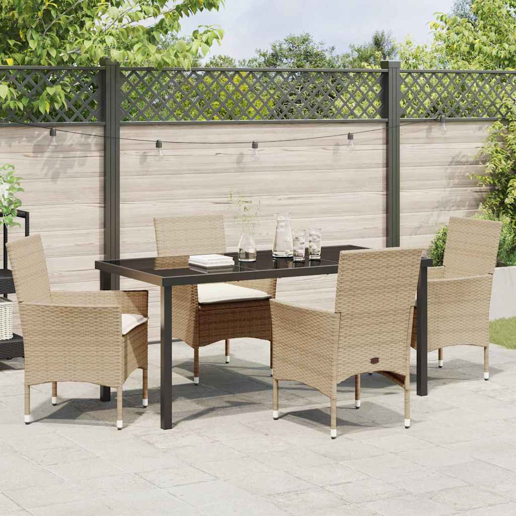 Set da Pranzo da Giardino  5 Pezzi con Cuscini Beige in Rattan Sintetico 3379803