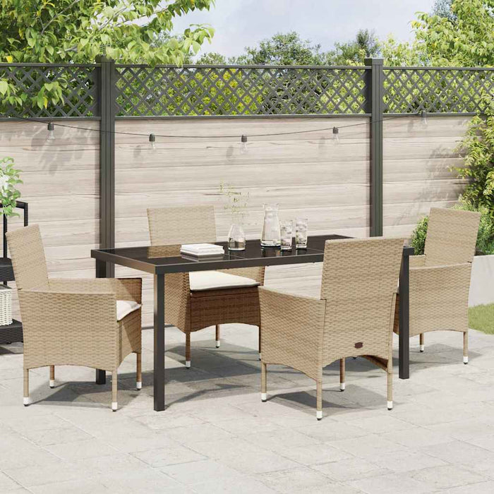 Set da Pranzo da Giardino  5 Pezzi con Cuscini Beige in Rattan Sintetico 3379803