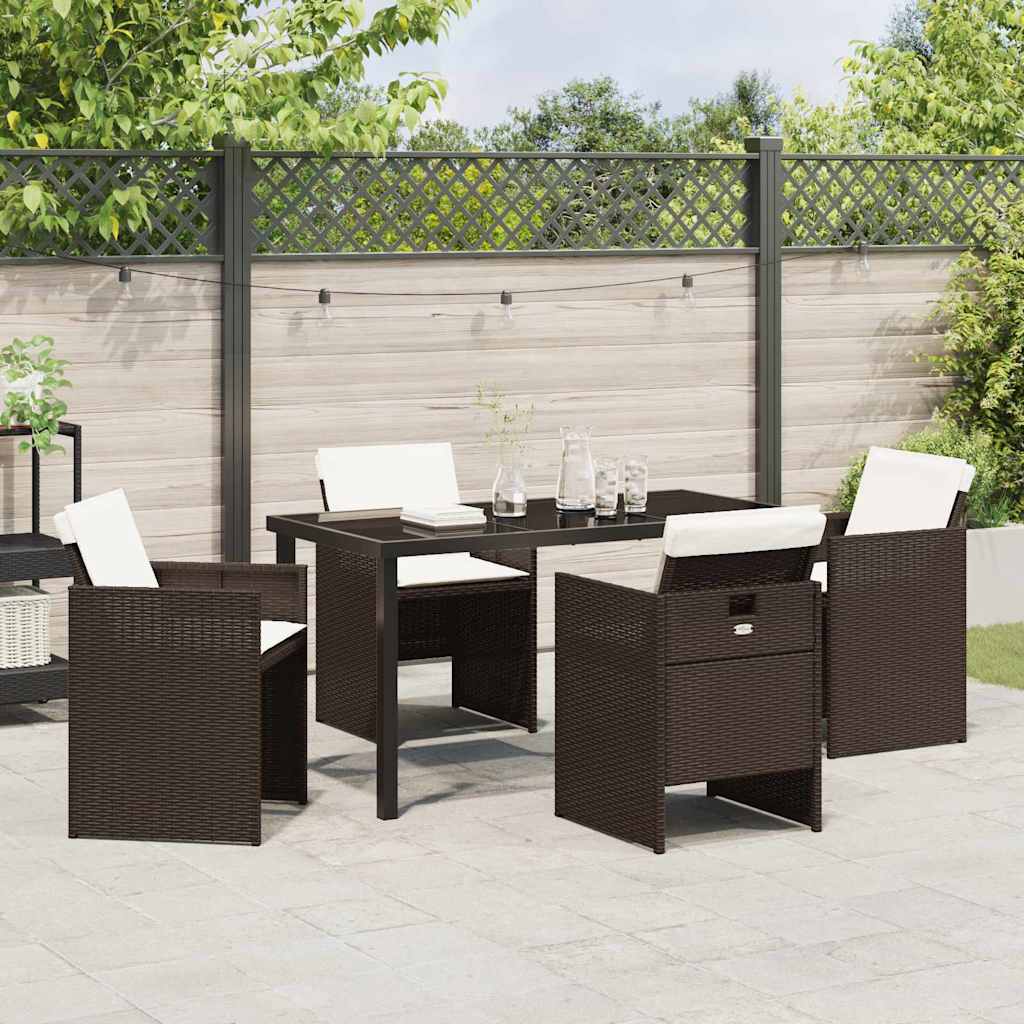 Set da Pranzo da Giardino  a 5 Pezzi con Cuscini in Rattan Polimerico Marrone 3379953