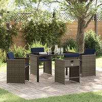 Set da Pranzo per Giardino con cuscino 5 pcs Grigio Poly Rattan 3380001