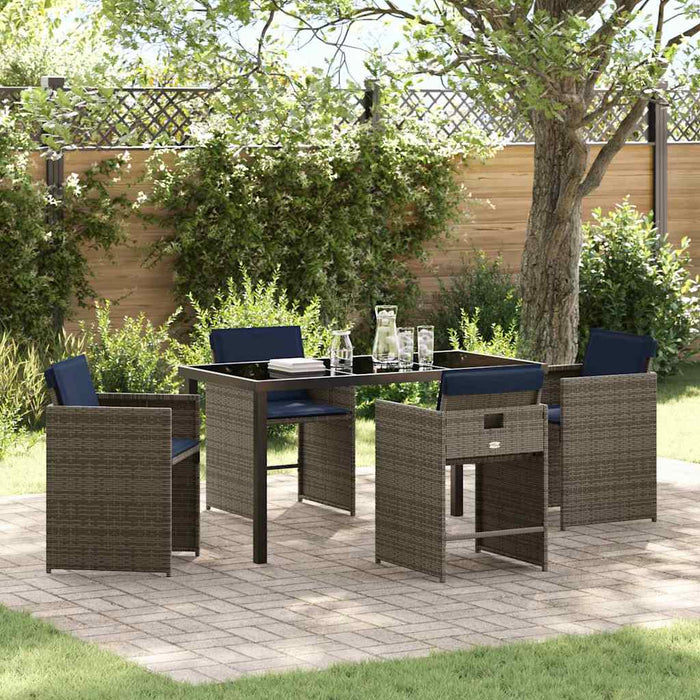 Set da Pranzo per Giardino con cuscino 5 pcs Grigio Poly Rattan 3380001
