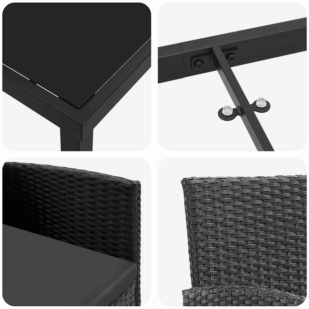 Set da Pranzo per Giardino con cuscino 3 pcs Nero polyrattan 3380064