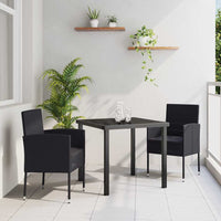 Set da Pranzo per Giardino con cuscino 3 pcs Nero polyrattan 3380064