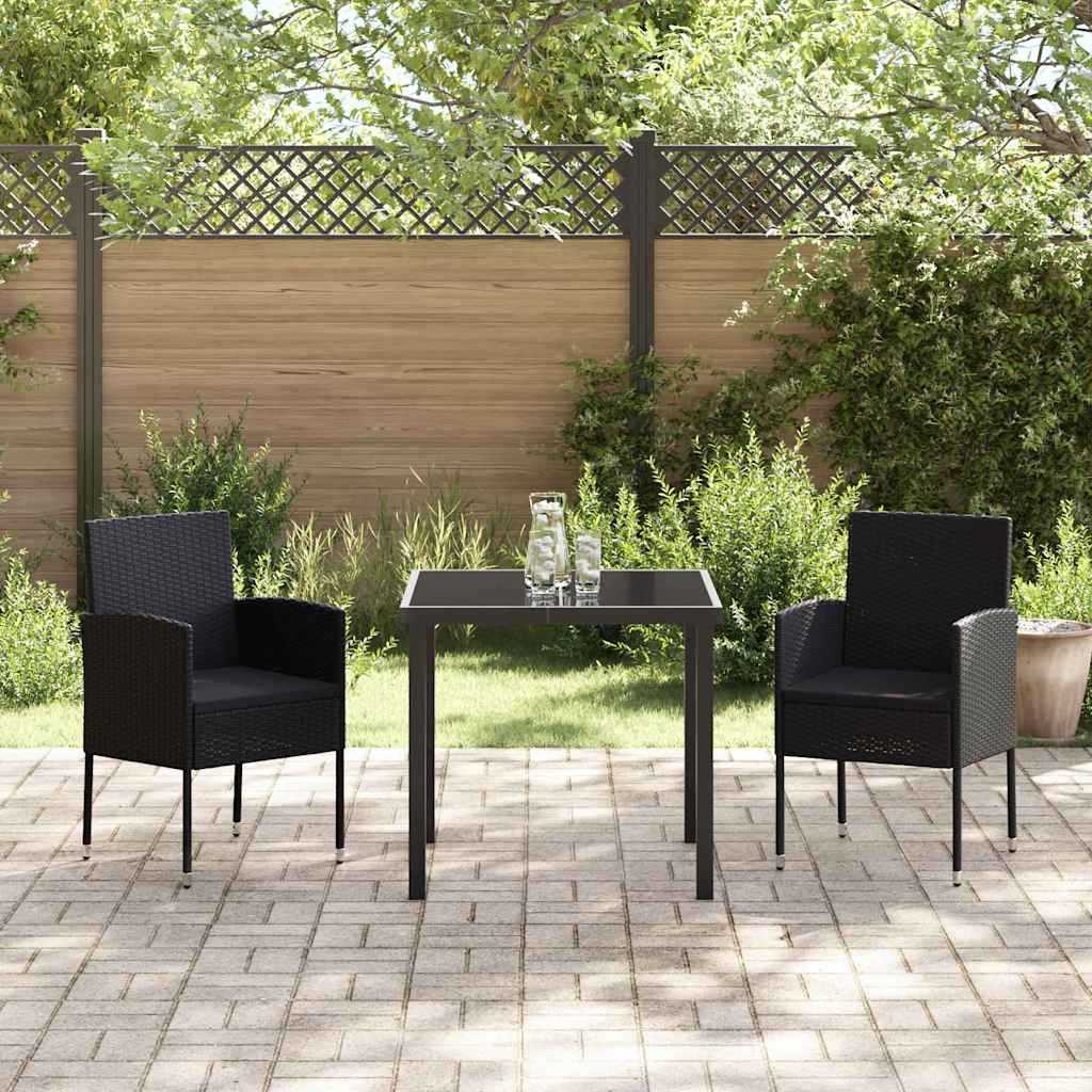 Set da Pranzo per Giardino con cuscino 3 pcs Nero polyrattan 3380064
