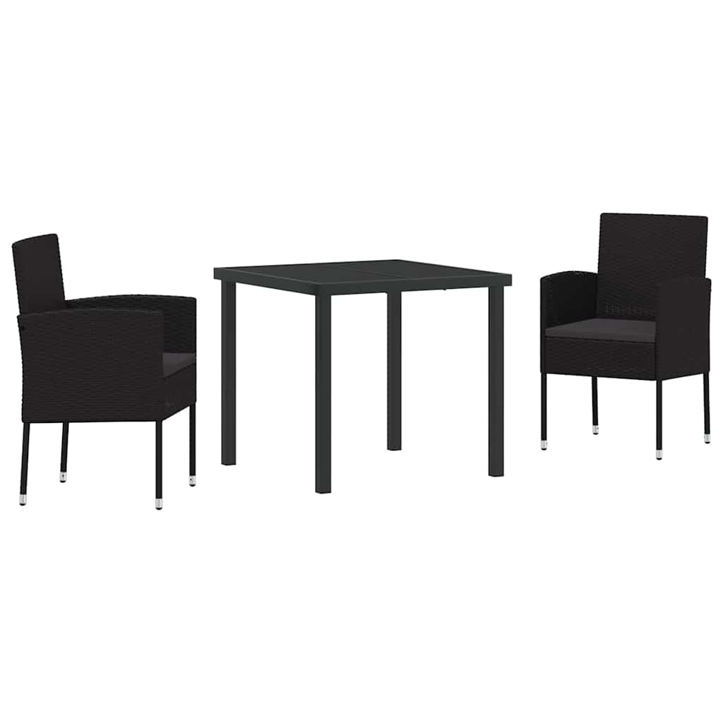 Set da Pranzo per Giardino con cuscino 3 pcs Nero polyrattan 3380064