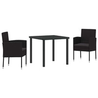 Set da Pranzo per Giardino con cuscino 3 pcs Nero polyrattan 3380064