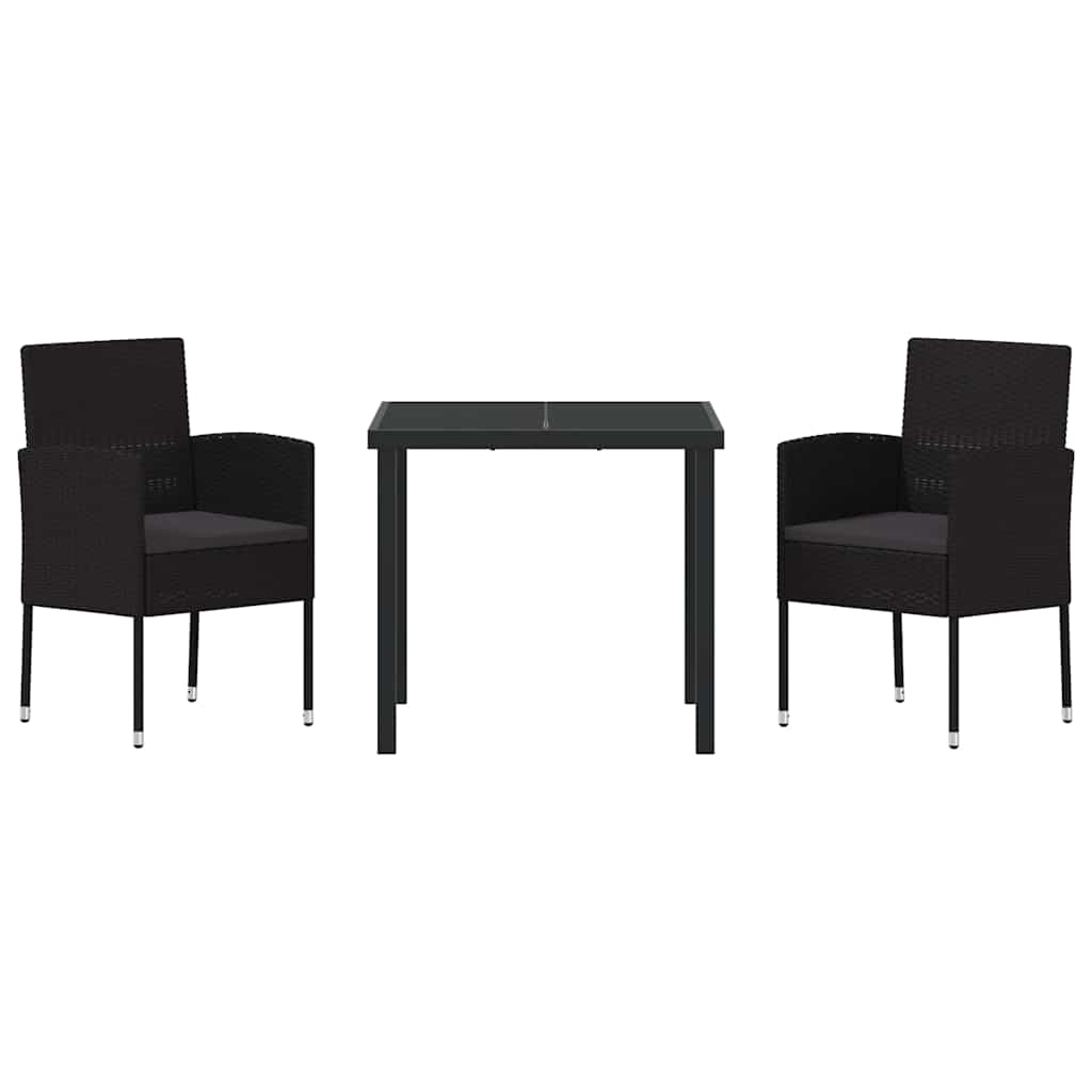 Set da Pranzo per Giardino con cuscino 3 pcs Nero polyrattan 3380064