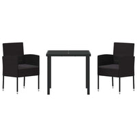Set da Pranzo per Giardino con cuscino 3 pcs Nero polyrattan 3380064