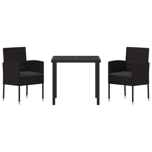 Set da Pranzo per Giardino con cuscino 3 pcs Nero polyrattan 3380064