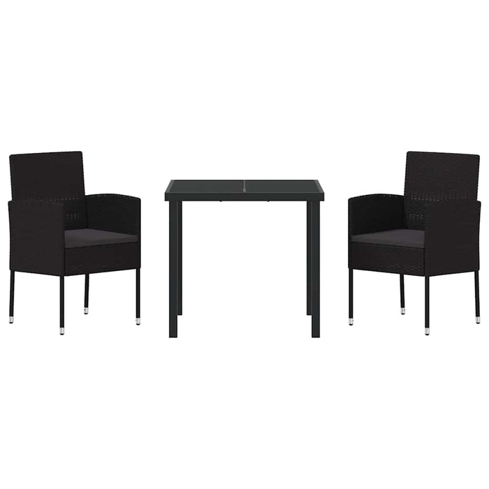Set da Pranzo per Giardino con cuscino 3 pcs Nero polyrattan 3380064