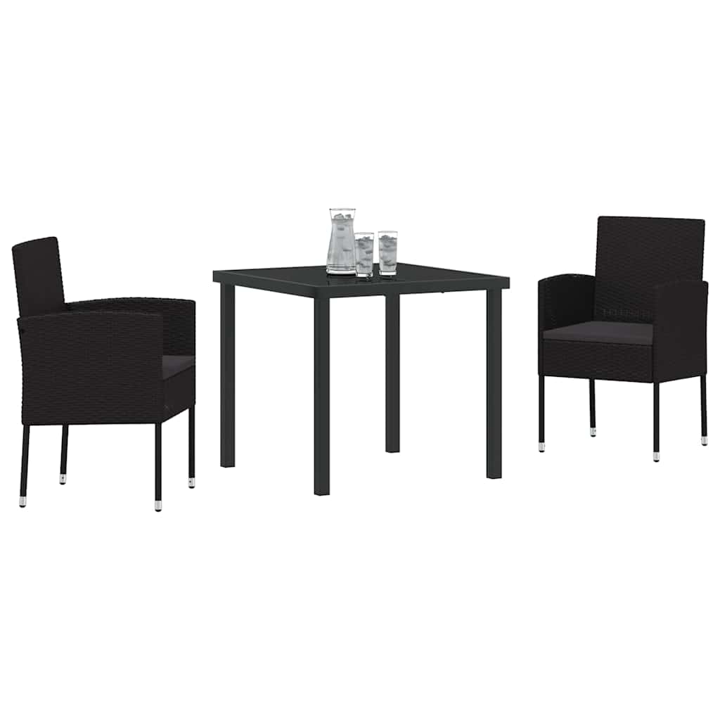 Set da Pranzo per Giardino con cuscino 3 pcs Nero polyrattan 3380064