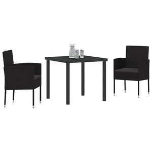 Set da Pranzo per Giardino con cuscino 3 pcs Nero polyrattan 3380064
