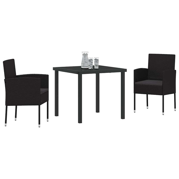 Set da Pranzo per Giardino con cuscino 3 pcs Nero polyrattan 3380064