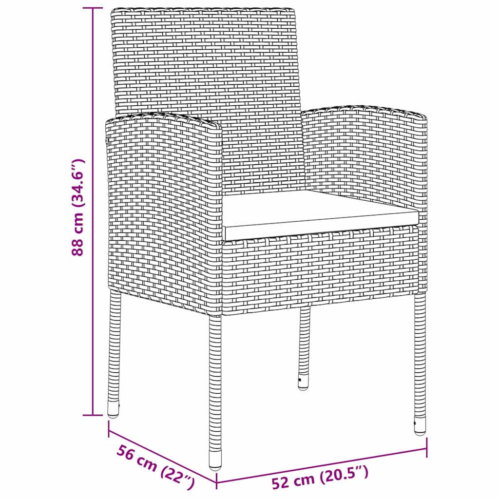 Set da Pranzo per Giardino con cuscino 3 pcs Nero polyrattan 3380064