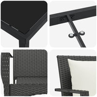 Set da Pranzo per Giardino con cuscino 3 pcs Nero Poly Rattan 3380071