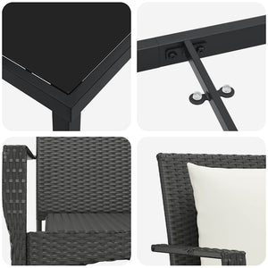 Set da Pranzo per Giardino con cuscino 3 pcs Nero Poly Rattan 3380071