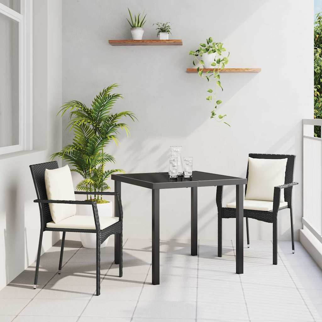 Set da Pranzo per Giardino con cuscino 3 pcs Nero Poly Rattan 3380071