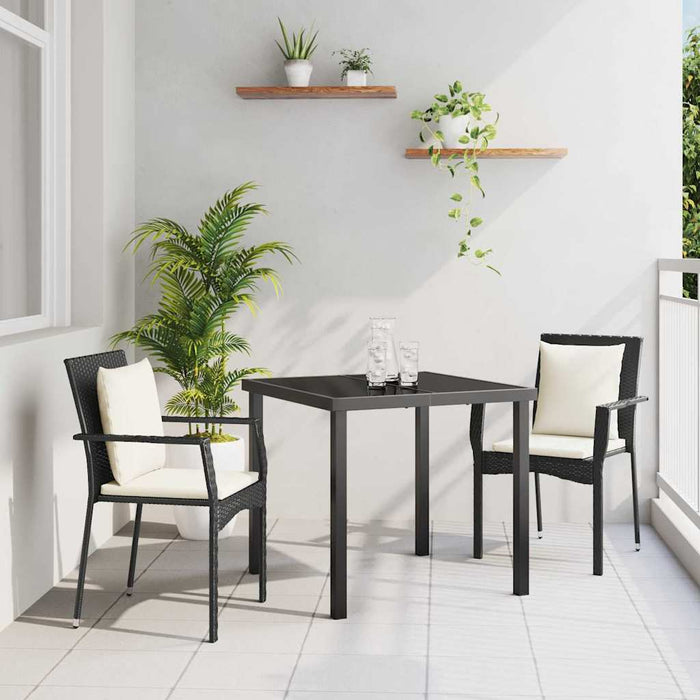 Set da Pranzo per Giardino con cuscino 3 pcs Nero Poly Rattan 3380071