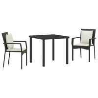 Set da Pranzo per Giardino con cuscino 3 pcs Nero Poly Rattan 3380071