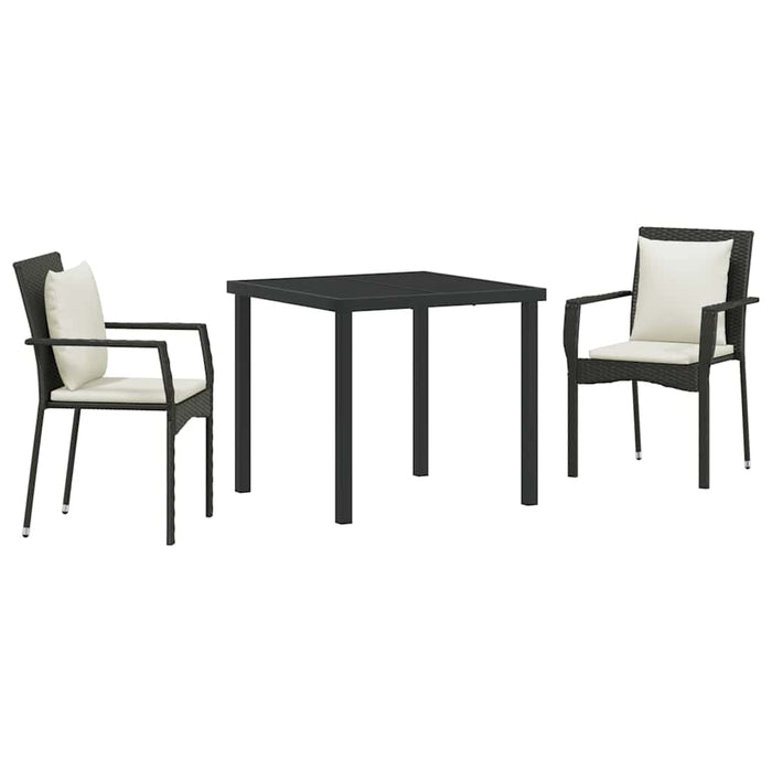 Set da Pranzo per Giardino con cuscino 3 pcs Nero Poly Rattan 3380071