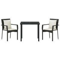 Set da Pranzo per Giardino con cuscino 3 pcs Nero Poly Rattan 3380071
