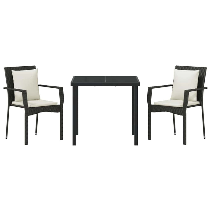 Set da Pranzo per Giardino con cuscino 3 pcs Nero Poly Rattan 3380071