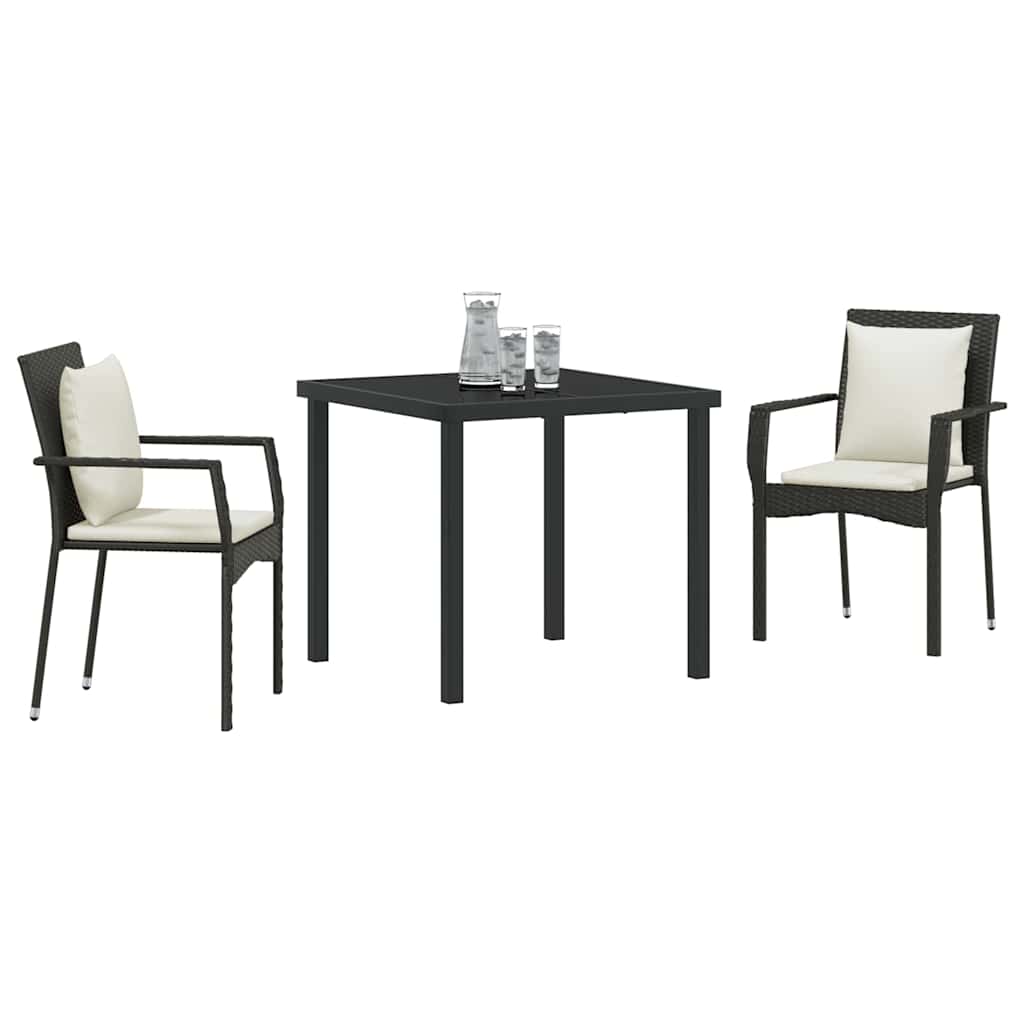 Set da Pranzo per Giardino con cuscino 3 pcs Nero Poly Rattan 3380071