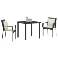 Set da Pranzo per Giardino con cuscino 3 pcs Nero Poly Rattan 3380071