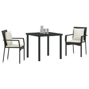 Set da Pranzo per Giardino con cuscino 3 pcs Nero Poly Rattan 3380071