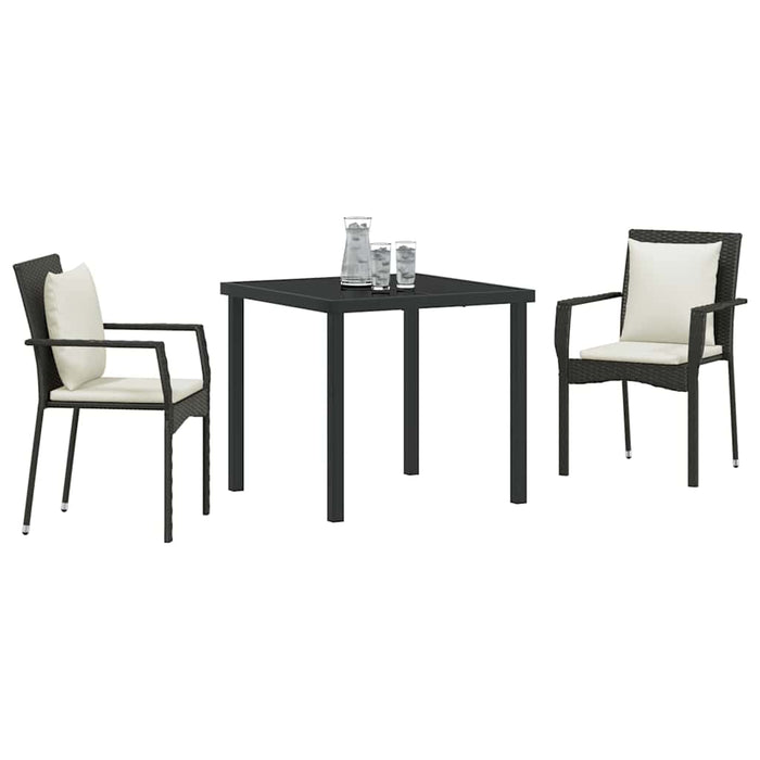 Set da Pranzo per Giardino con cuscino 3 pcs Nero Poly Rattan 3380071