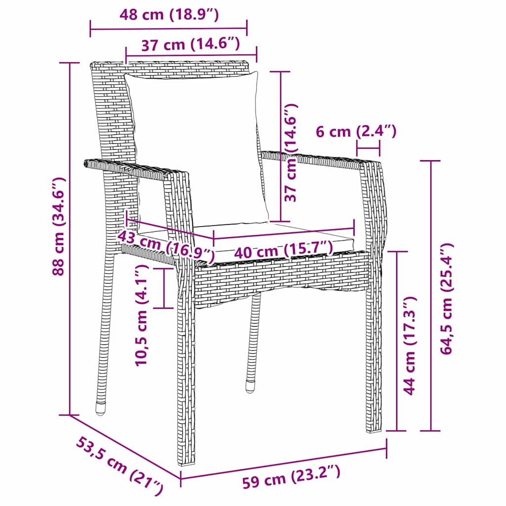 Set da Pranzo per Giardino con cuscino 3 pcs Nero Poly Rattan 3380071