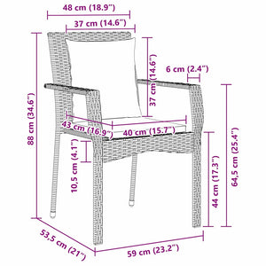 Set da Pranzo per Giardino con cuscino 3 pcs Nero Poly Rattan 3380071