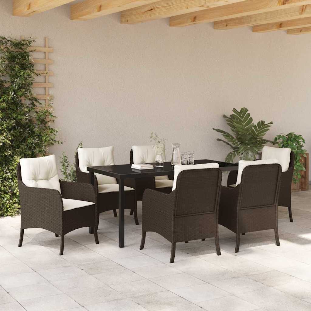 Set da Pranzo da Giardino  da 7 Pezzi con Cuscini Marrone Poly Rattan 3380159