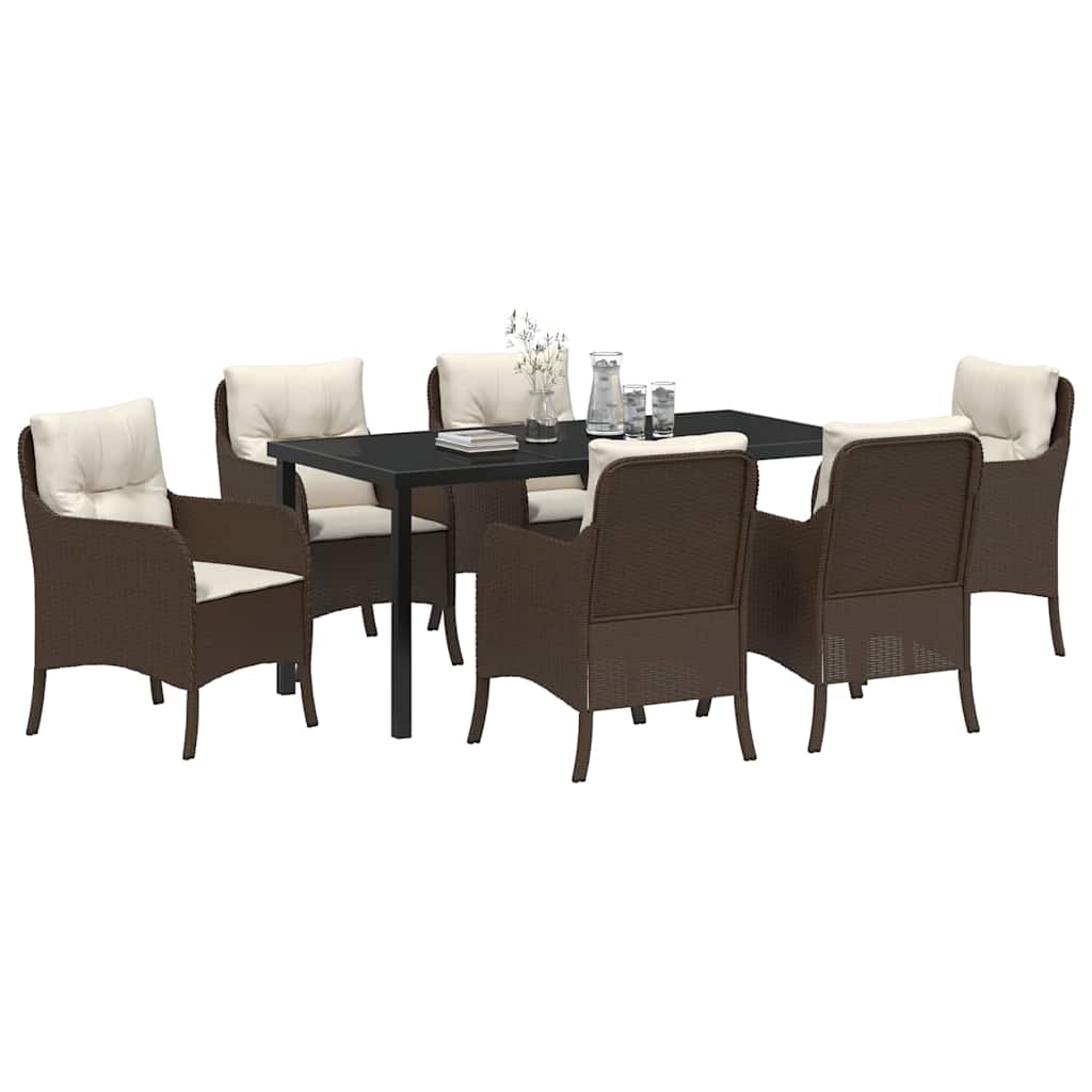 Set da Pranzo da Giardino  da 7 Pezzi con Cuscini Marrone Poly Rattan 3380159
