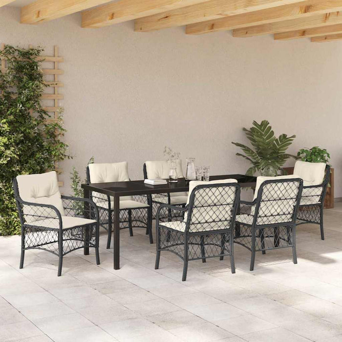 Set da Pranzo per Giardino con cuscino 7 pcs Nero Poly Rattan 3380202
