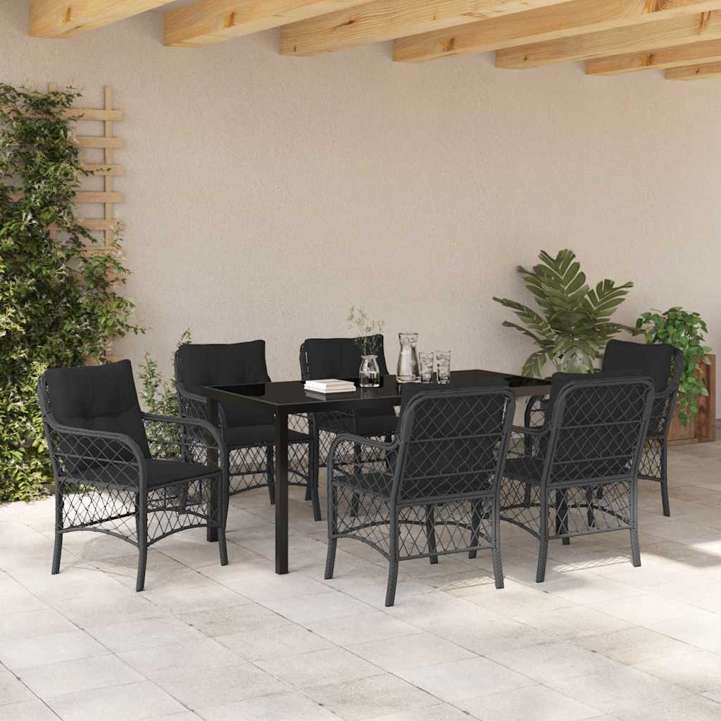 Set da Pranzo da Giardino a 7 Pezzi con Cuscini in Rattan Sintetico Nero 3380208