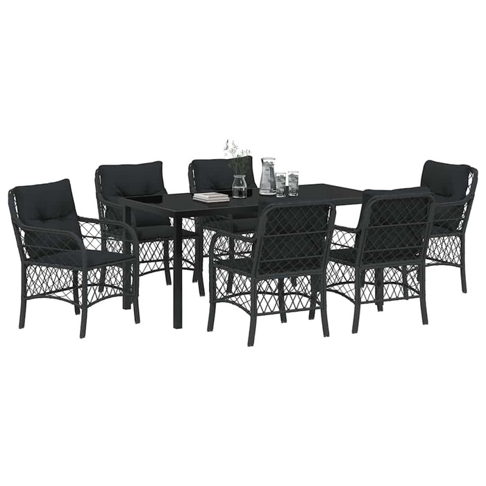 Set da Pranzo da Giardino a 7 Pezzi con Cuscini in Rattan Sintetico Nero 3380208