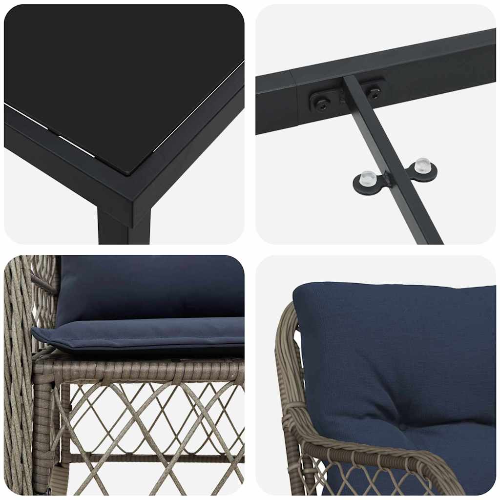 Set da Pranzo per Giardino 7 pcs Grigio e Nero Rattan 3380251