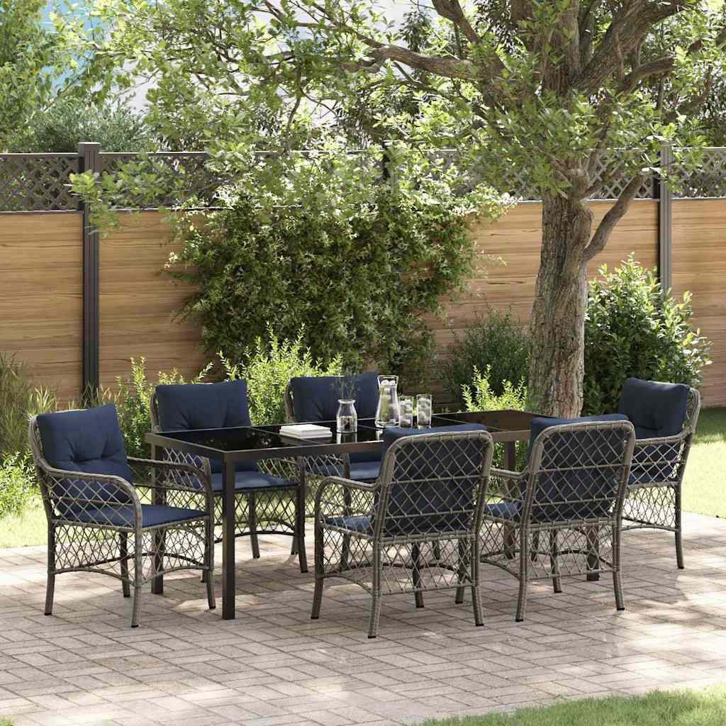 Set da Pranzo per Giardino 7 pcs Grigio e Nero Rattan 3380251