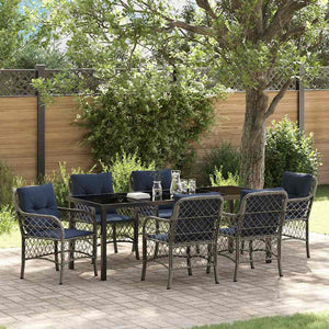 Set da Pranzo per Giardino 7 pcs Grigio e Nero Rattan 3380251