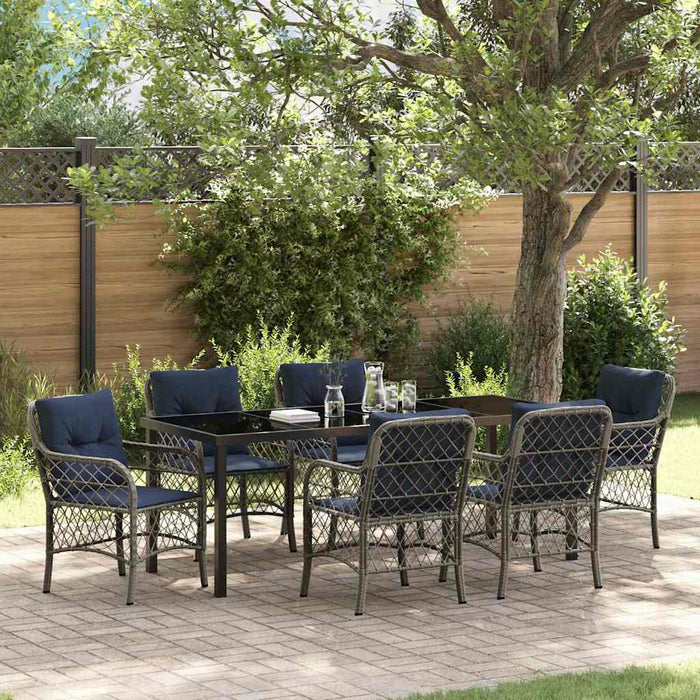 Set da Pranzo per Giardino 7 pcs Grigio e Nero Rattan 3380251