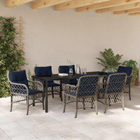 Set da Pranzo per Giardino 7 pcs Grigio e Nero Rattan 3380251